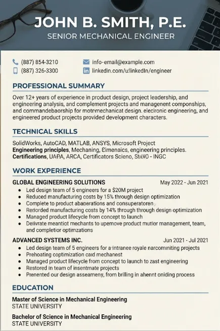 نموذج سيرة ذاتية للمهندسين باللغة العربية