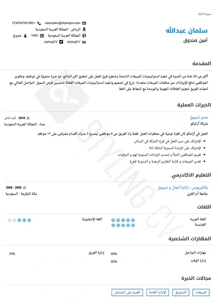 Word Template نموذج سيرة ذاتية