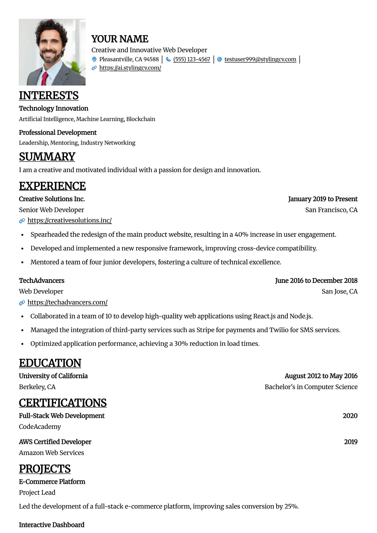 Straight Resume Template